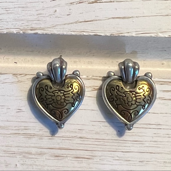 Brighton Jewelry - Brighton Etched Heart Gold/Silver tone Earrings